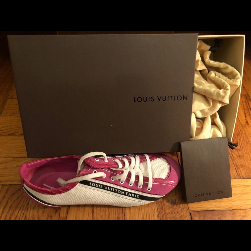 Louis Vuitton Paris white and pink sneakers
